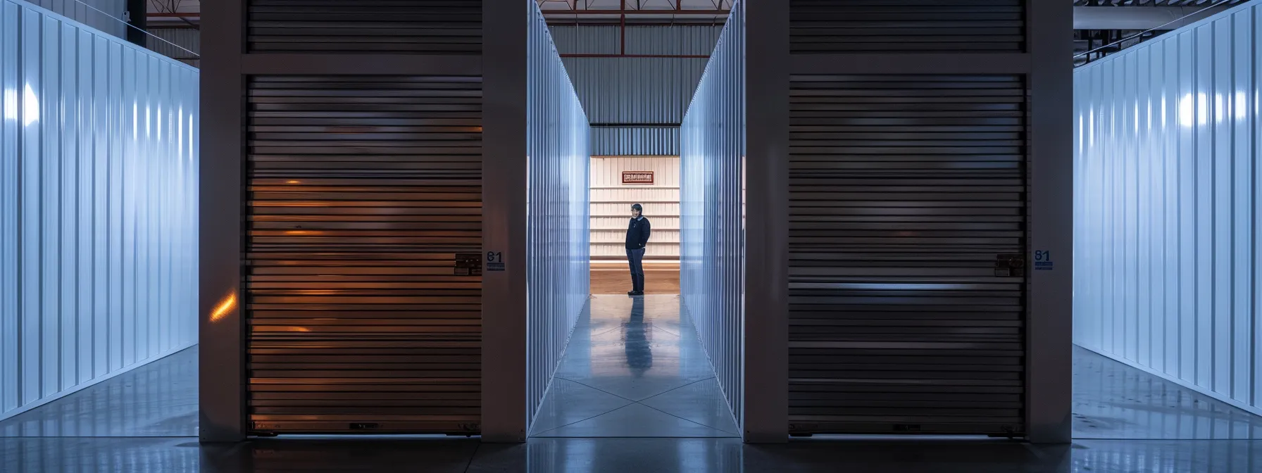 A Person Standing In A Pristine, Well-Lit Storage Unit In Irvine, Ca, Comparing Amenities And Security Features To Make An Informed Decision.