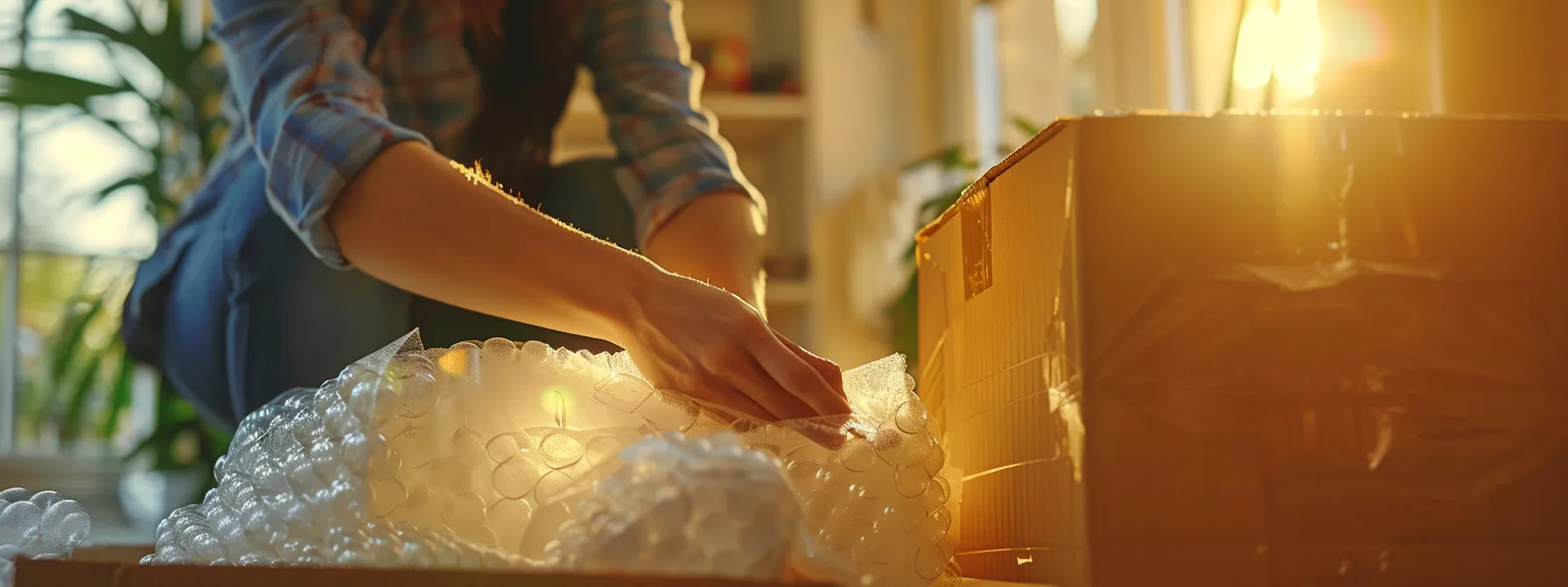 A Professional Orange County Mover Carefully Wrapping Delicate Glassware In Bubble Wrap Before Packing Into Sturdy Moving Boxes In Irvine, Ca (33.6846° N, 117.8265° W).