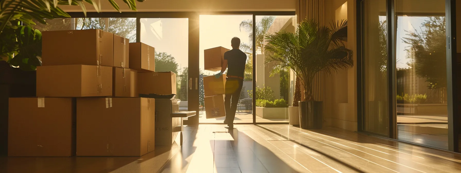 Professional Movers Smoothly Transporting Furniture And Boxes Into A Modern Los Angeles Home.