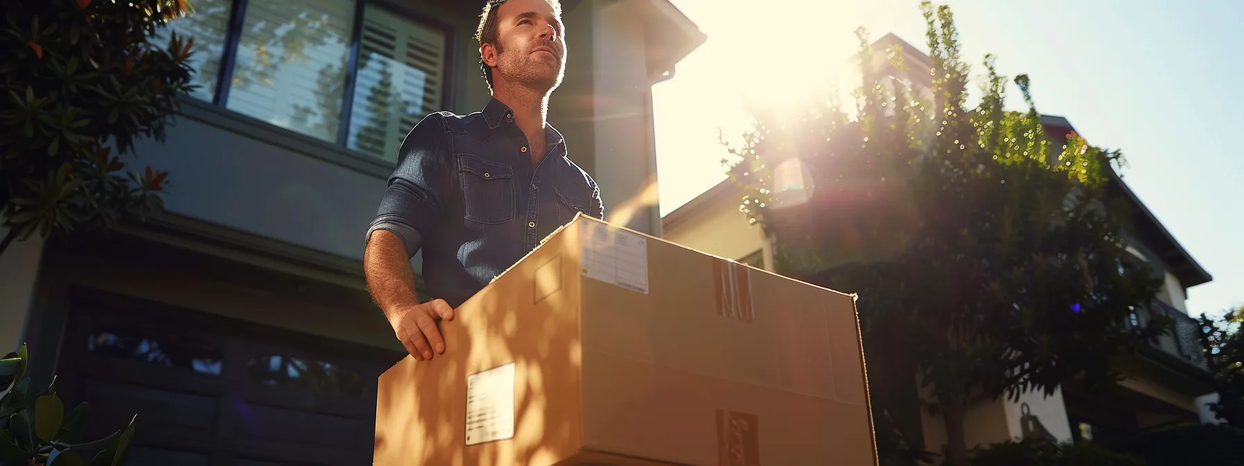 A Professional Moving Company Worker Carefully Counts And Inspects Moving Boxes While Standing In A Sunny Orange County Neighborhood, Emphasizing Transparency And Accuracy.