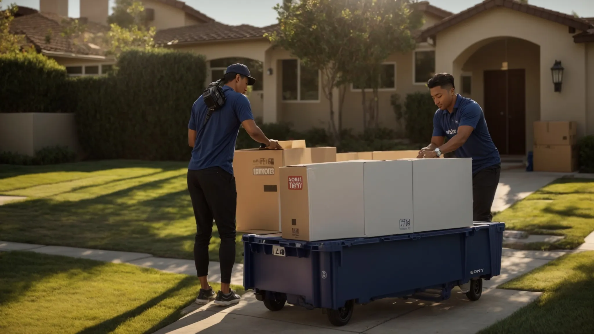 A Professional Moving Crew Carefully Packing Belongings Into Labeled Boxes To Ensure A Smooth Last-Minute Move In Irvine, Ca (Lat: 33.6839, Long: -117.7947).