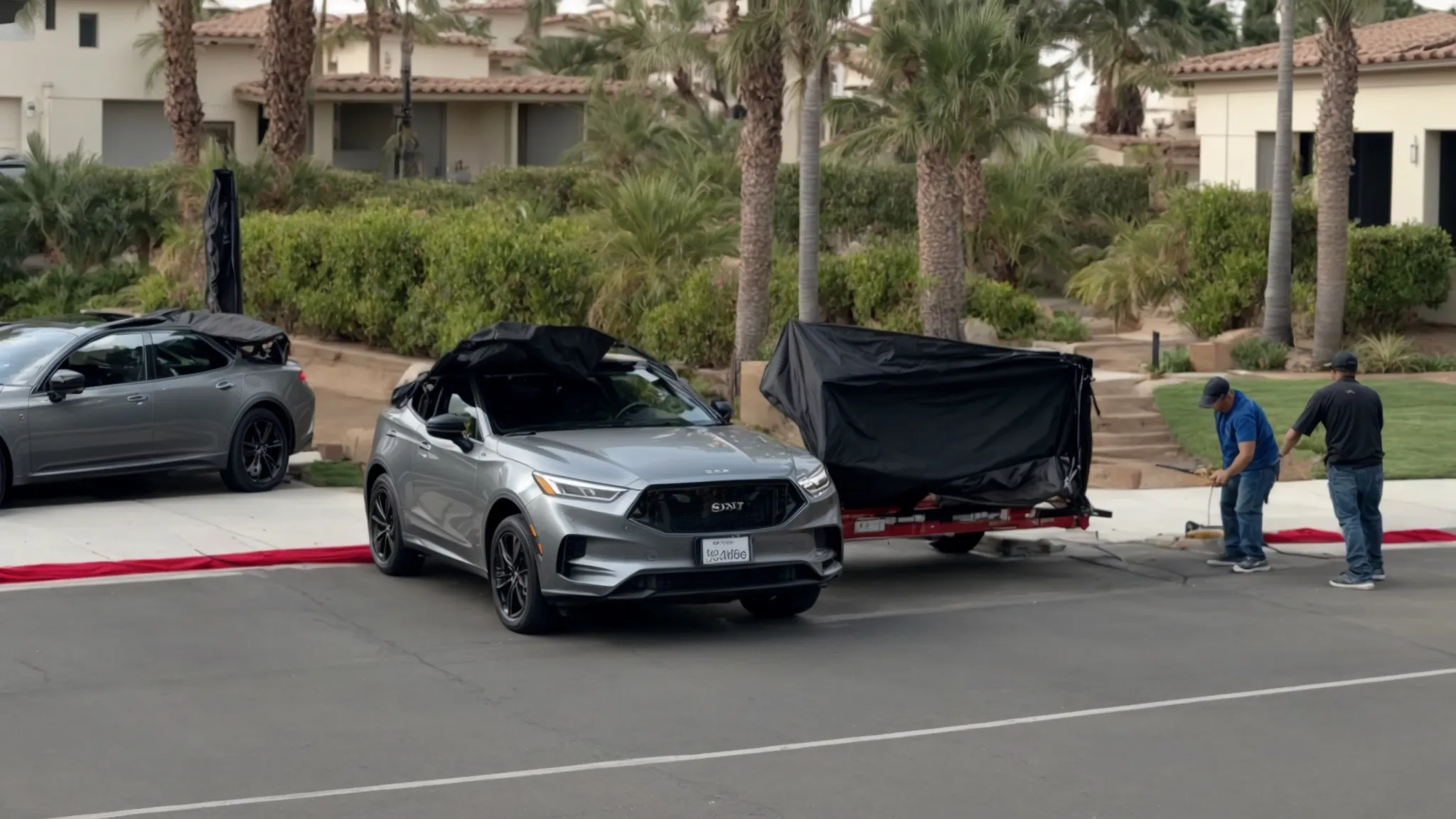 A Professional Moving Crew Carefully Wrapping A Grand Piano In Protective Materials Under The Sunny Skies Of Irvine, Ca (33.6839° N, 117.8254° W).