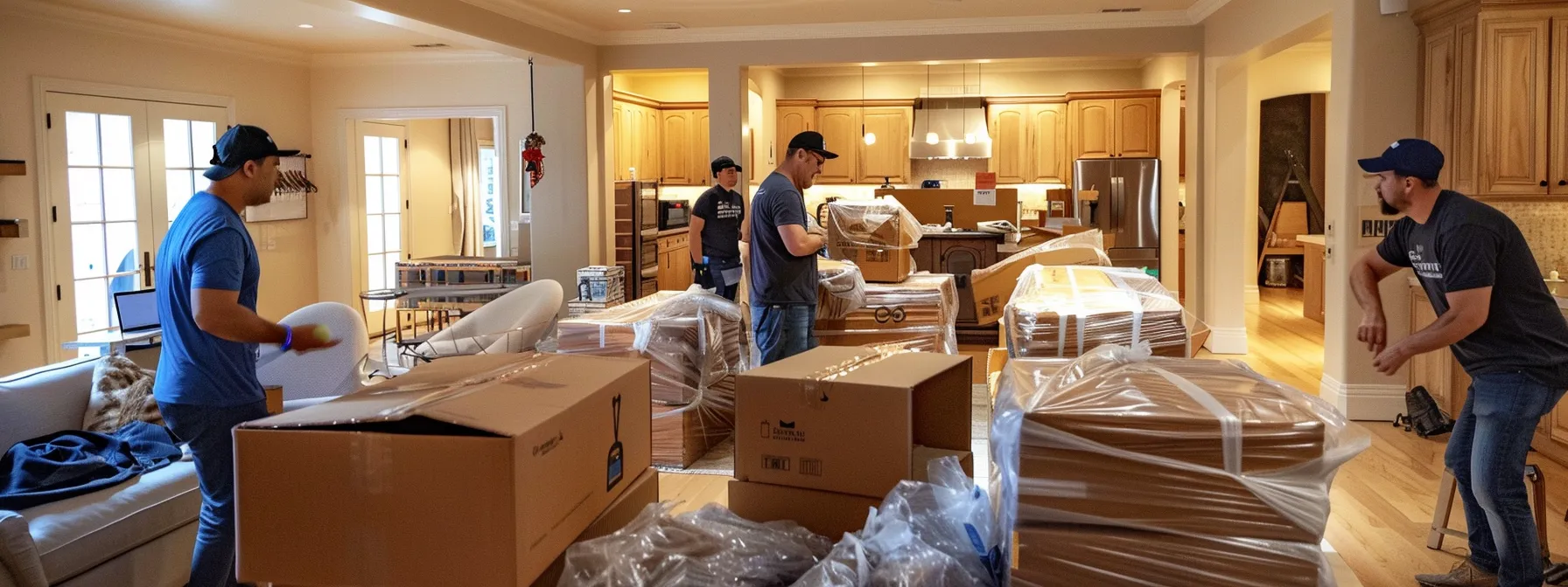 A Professional Moving Team Carefully Wrapping And Packing Belongings With Precision And Expertise In Irvine, Ca (33.6846° N, 117.8265° W).