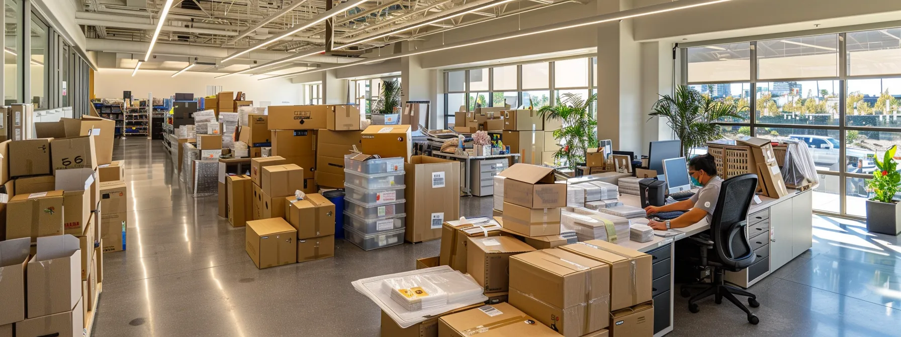 A Professional Packing Specialist Carefully Selecting And Organizing Various Packing Materials In A Modern Office In Irvine, Ca (33.6846° N, 117.8265° W).