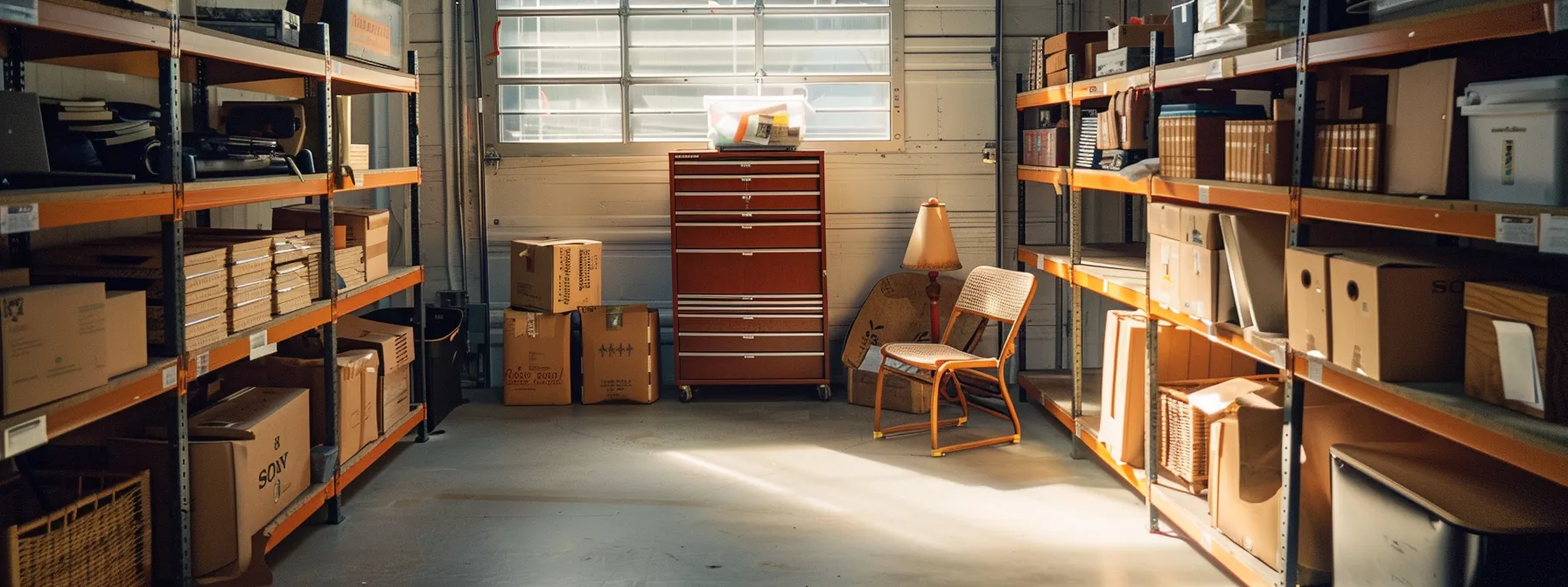 A Spacious, Well-Organized Storage Unit Filled With Neatly Labeled Boxes And Furniture, Ready For Staging A Home In Downtown San Francisco.