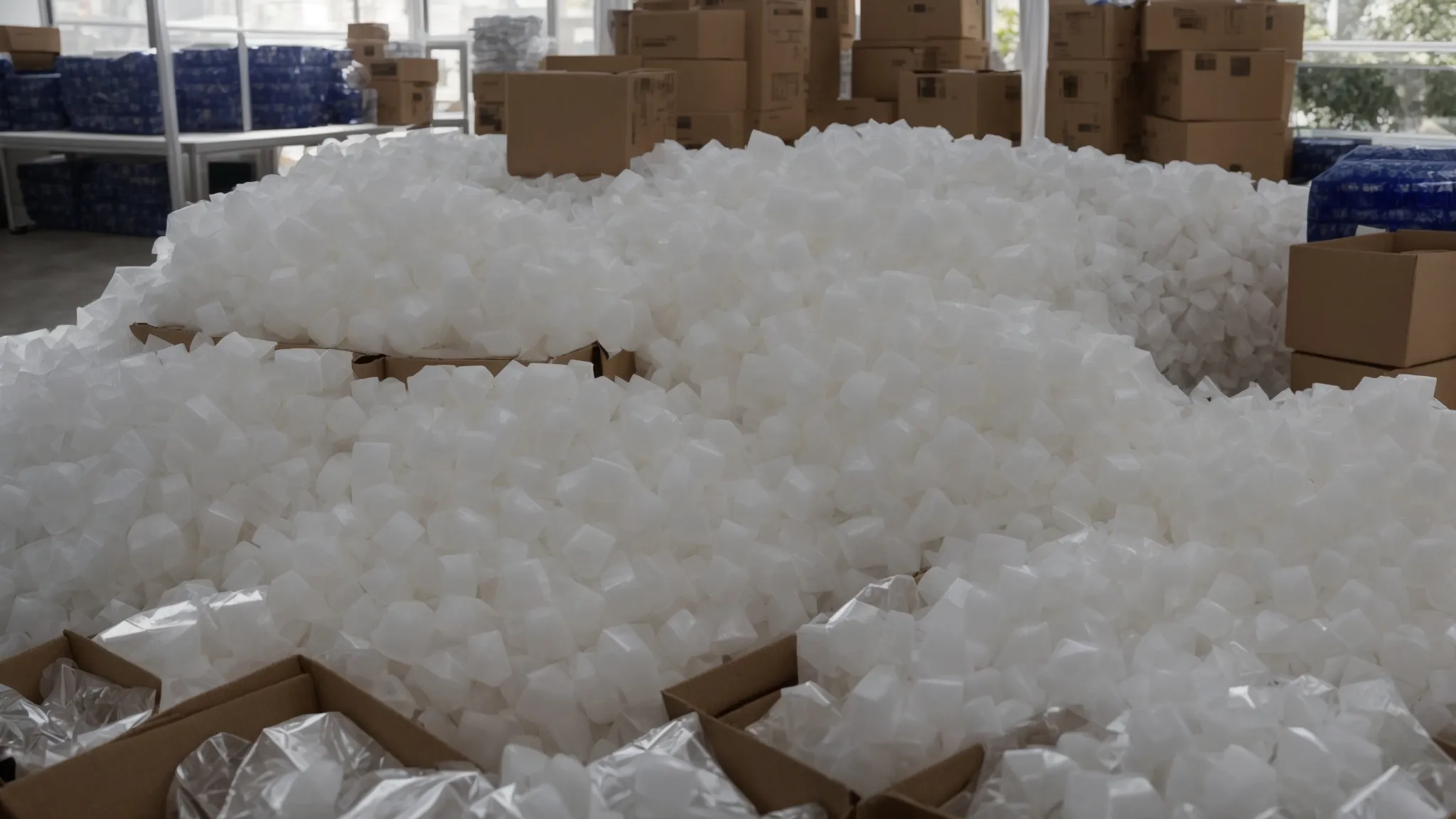 A Stack Of Customized, Sturdy Moving Boxes Labeled With Different Types Of Movers, Surrounded By Bubble Wrap And Packing Peanuts To Ensure Safe Transit, In A Well-Lit Room In Irvine, Ca (Lat: 33.6846, Long: -117.8265).