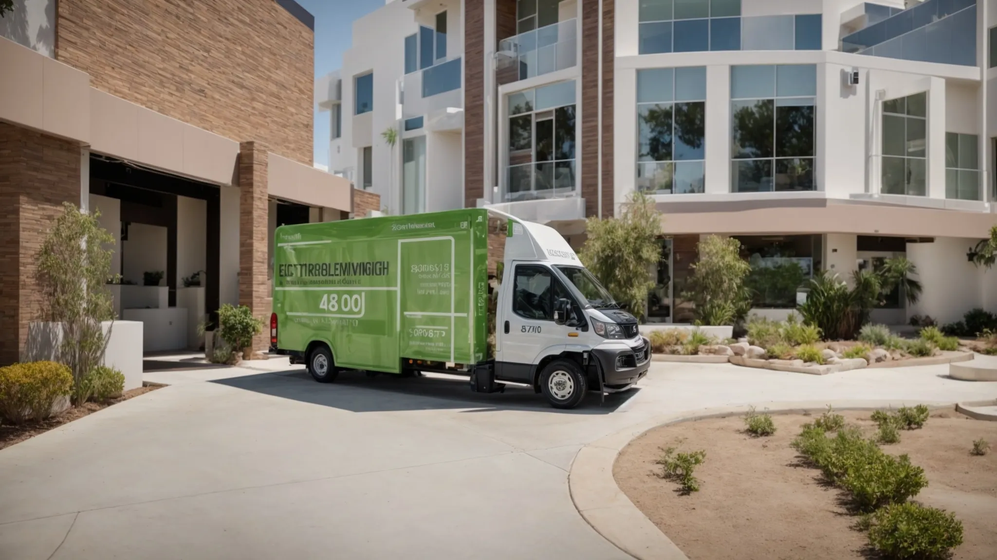 A Sustainable Moving Company In Orange County Using Electric Trucks To Reduce Their Carbon Footprint On A Sunny Day In Irvine, Ca (33.6846° N, -117.8265° W).