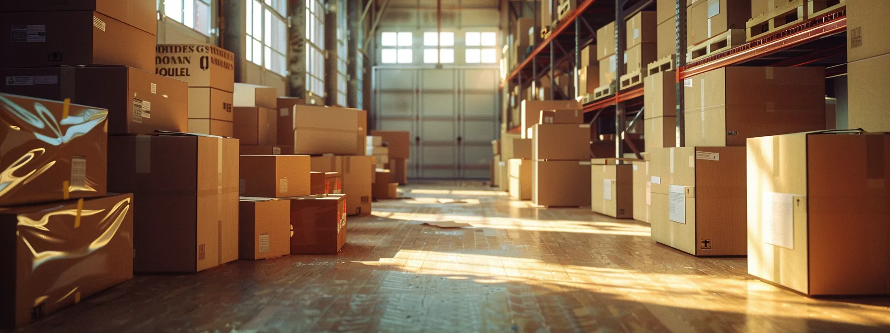 Vibrant Moving Boxes Stacked Neatly In A Spacious Room, Ready For The Journey To A New Home In Los Angeles.