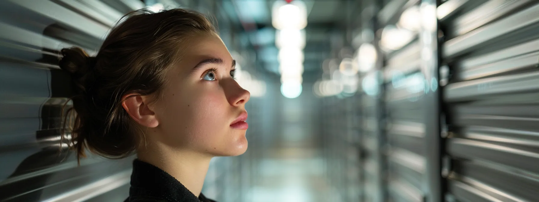 A Woman With A Thoughtful Expression Carefully Inspects A State-Of-The-Art Climate-Controlled Storage Unit In Downtown San Francisco.