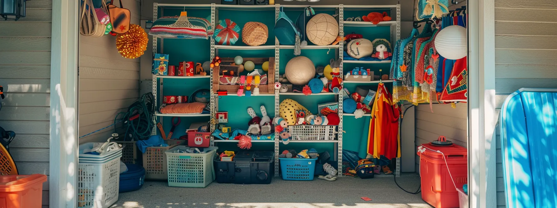 A Colorful Storage Unit Filled With Holiday Decorations And Summer Gear, In Irvine, Ca (33.6839° N, 117.7947° W).