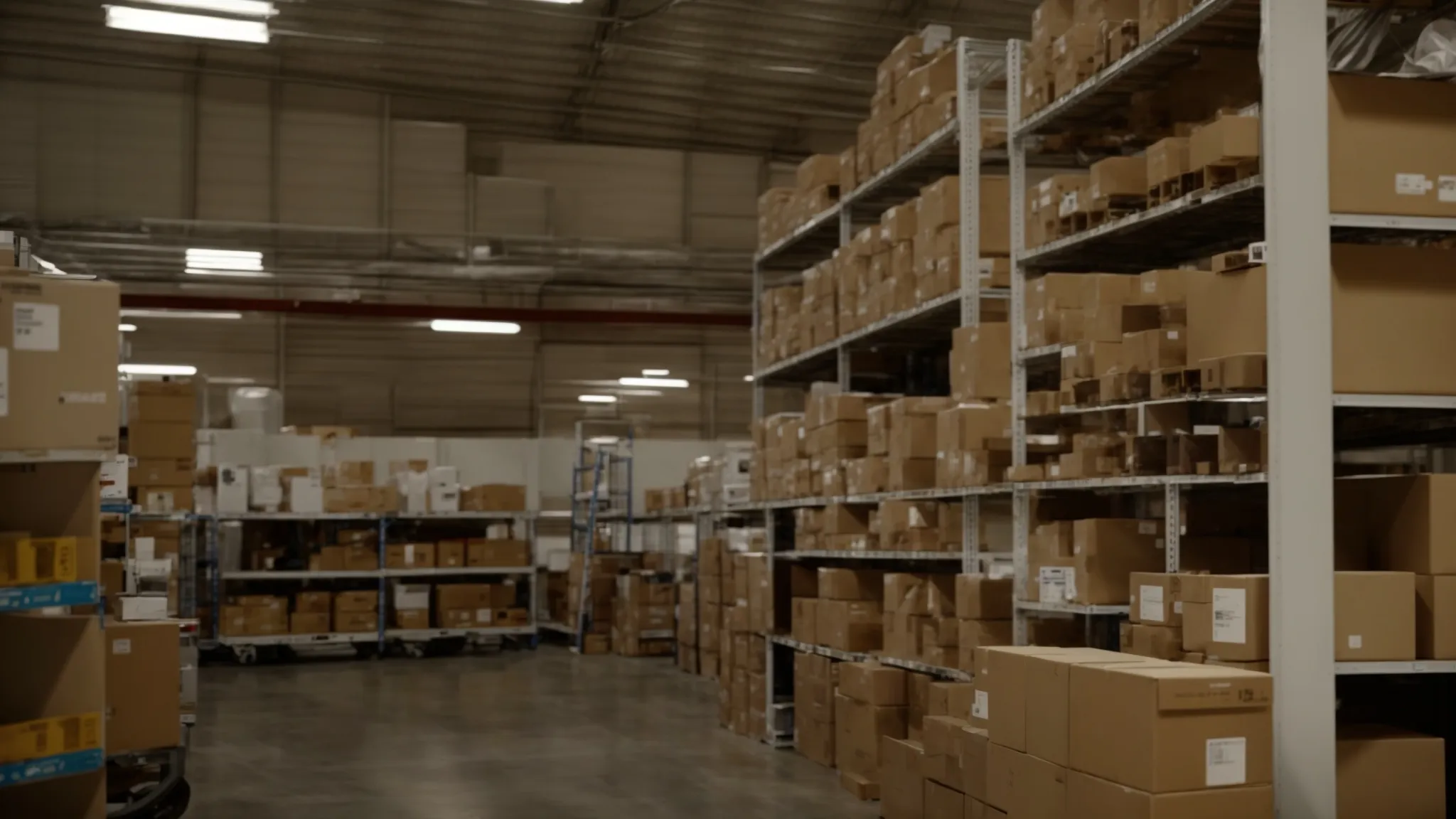 Efficiently Packed Boxes Labeled And Stacked In A Spacious Storage Unit Lined With Shelves, Ready For Long-Term Storage In Irvine, Ca (Lat: 33.6846, Long: -117.8265).