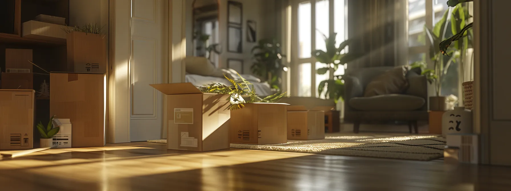 Efficiently Packed Moving Boxes With Eco-Friendly Cushioning In A Modern Urban Apartment Setting.