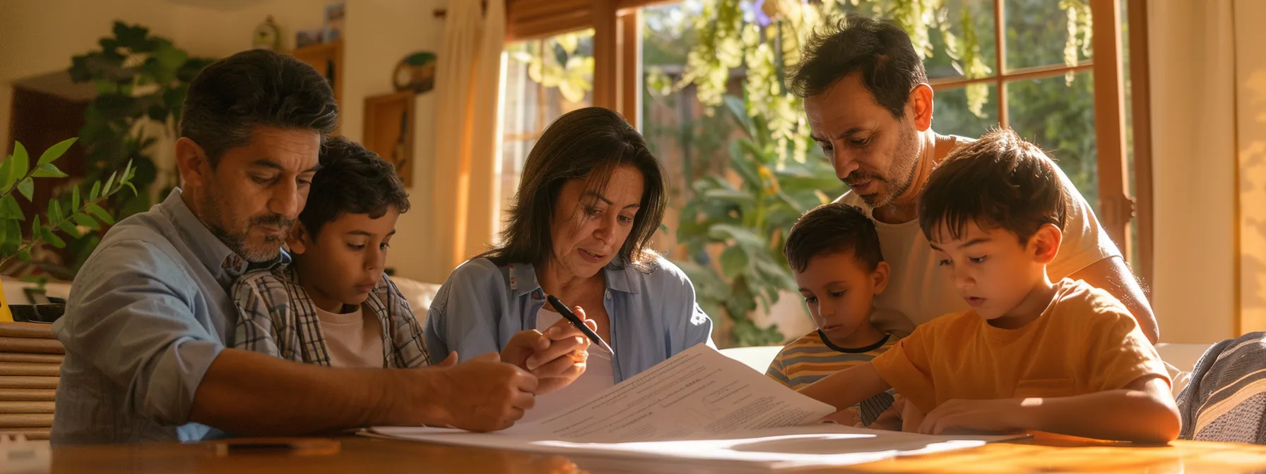 A Family Carefully Reviewing A Written Contract With A Trustworthy Moving Company In Their Los Angeles Home.