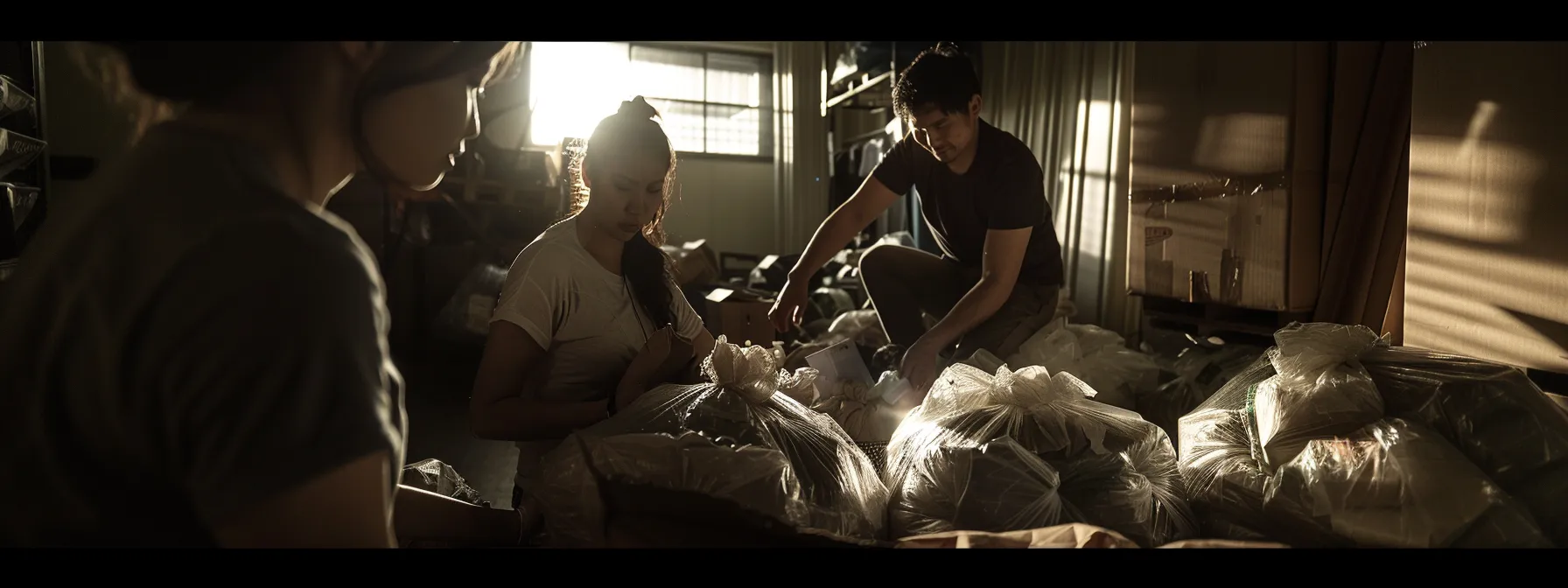 A Family Carefully Wrapping Their Belongings In Biodegradable Packing Materials To Ensure An Eco-Friendly Move In Los Angeles.