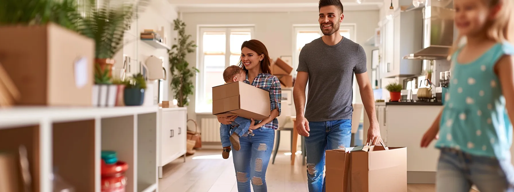 A Family Happily Finalizing Payments And Organizing Receipts For Their Stress-Free Cross-Country Relocation From Los Angeles.