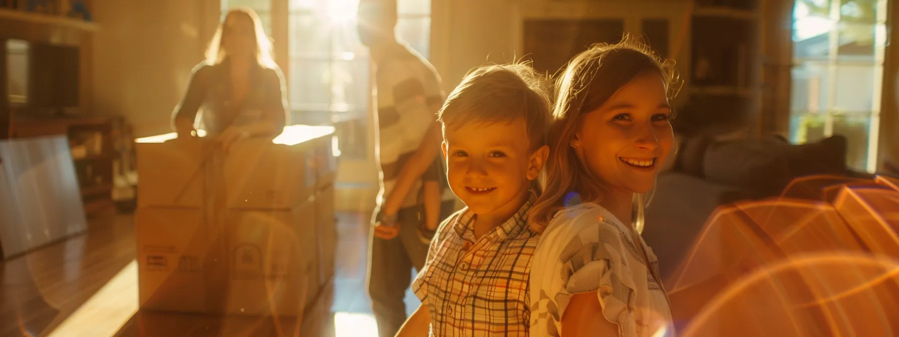 A Family Smiling As Professional Movers Efficiently Pack And Transport Their Belongings During A Stress-Free Moving Day.