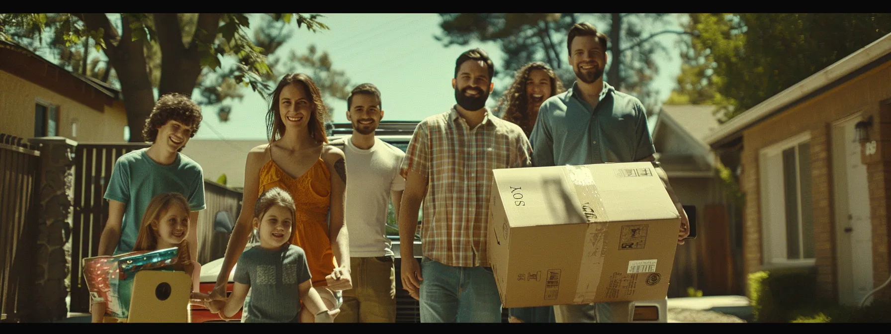 A Family Smiling While Reliable Movers Effortlessly Transport Their Belongings, Showcasing A Stress-Free La Move.