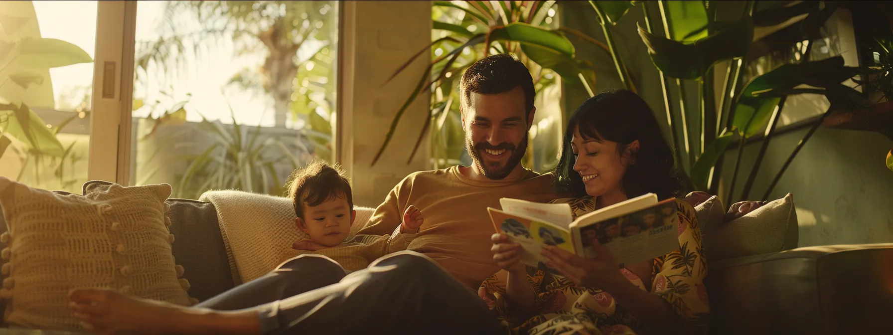 A Family Smiling While Reading Positive Reviews And Gathering Feedback About Local Home Movers In Los Angeles.