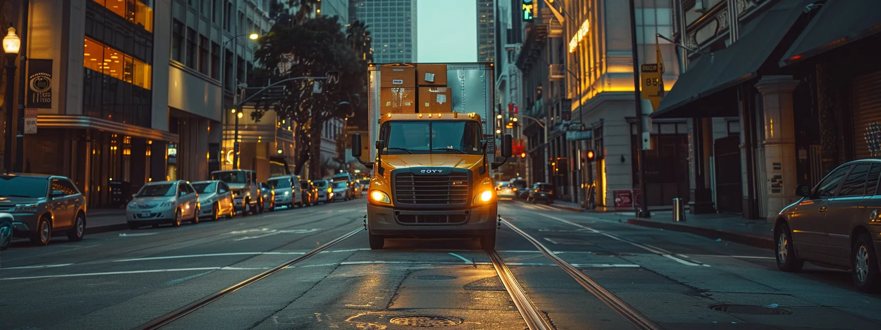 A Moving Truck Loaded With Boxes Navigating Through The Bustling City Streets Of Los Angeles, Highlighting The Need For Careful Planning To Avoid Last-Minute Moving Issues.