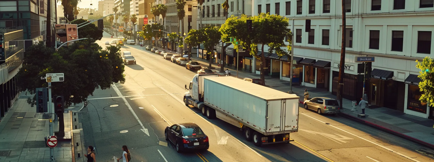 A Moving Truck Navigating Through Bustling Los Angeles Streets On Moving Day.