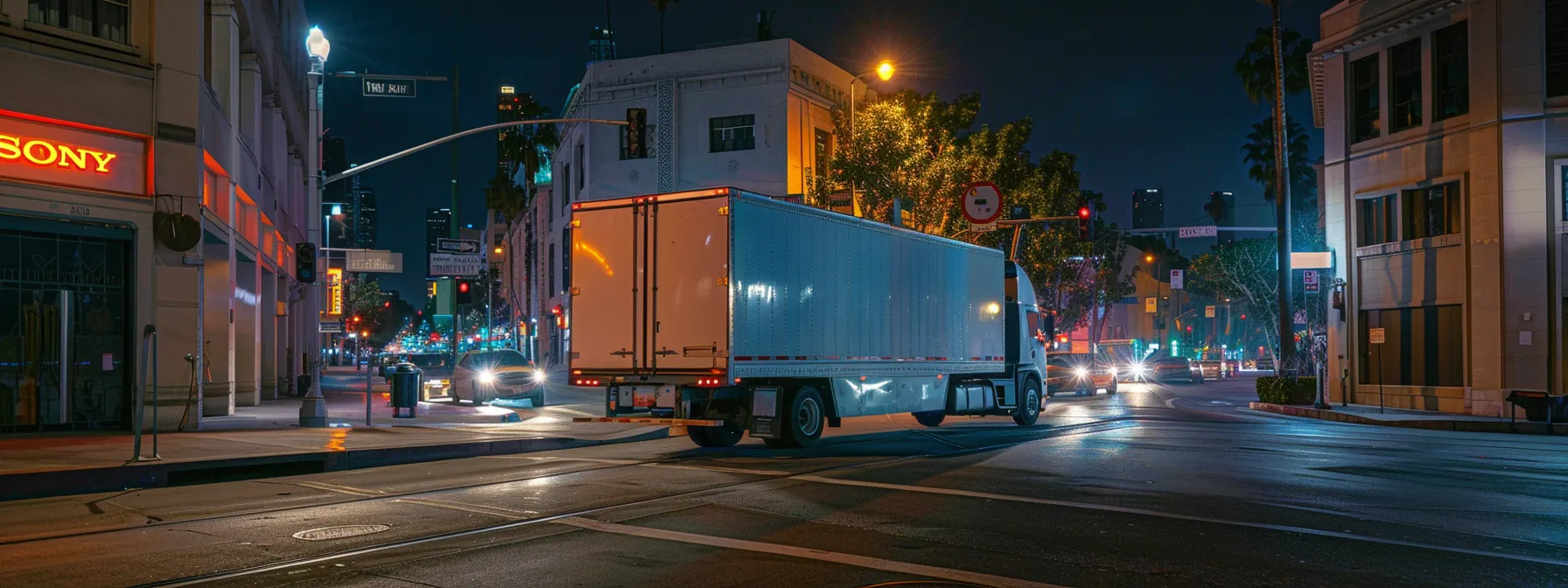 A Moving Truck Parked On A Los Angeles Street, Displaying All Necessary Permits And Complying With Regulations.