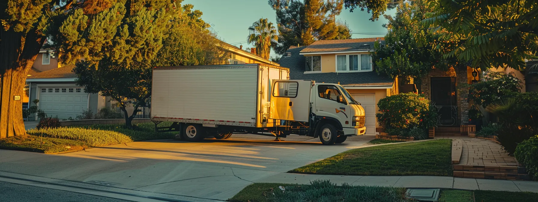 A Moving Truck Parked In Front Of A House In Los Angeles, Showcasing Cost-Effective Same-Day Moving Services In Action.