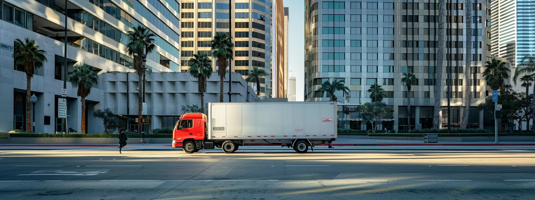 A Moving Truck Parked In Front Of A High-Rise Building In Los Angeles, Ready For A Smooth Transition.