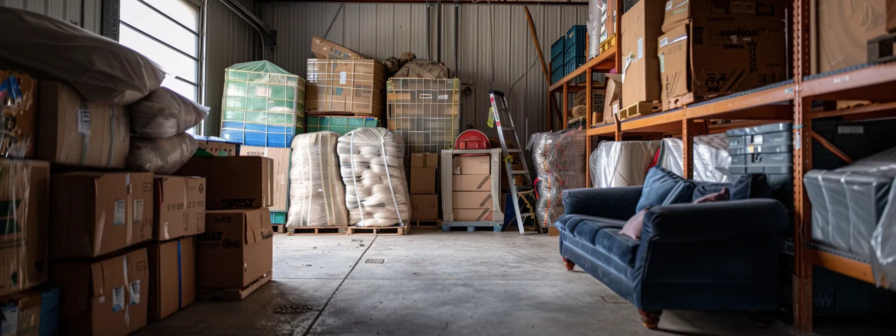 A Neatly Packed Storage Unit In La Filled With Disassembled Furniture, Carefully Wrapped Fragile Items, And Clean Belongings Ready For Long Term Storage.