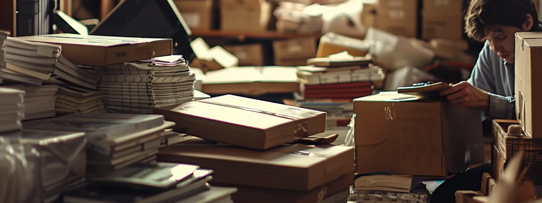 A Person Carefully Reviewing Detailed Moving Cost Breakdowns Surrounded By Stacks Of Moving Boxes, Calculators, And Budgeting Notebooks.