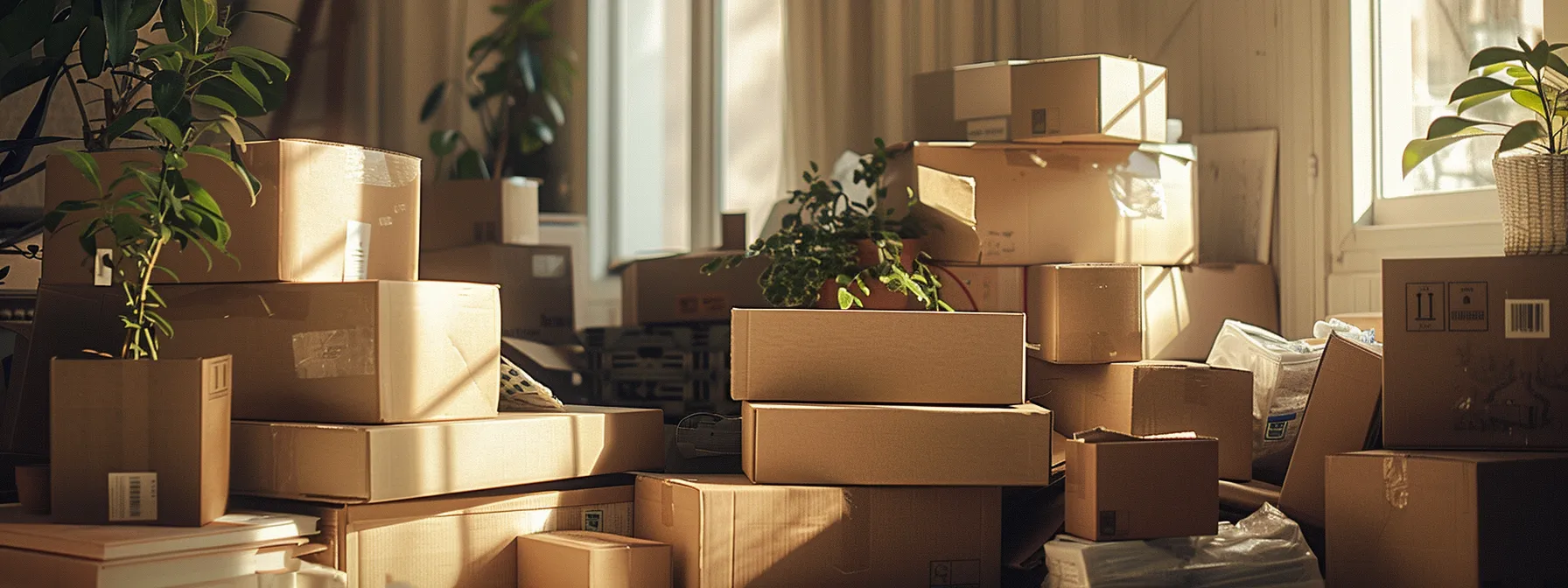 A Pile Of Non-Recyclable Packing Materials Surrounded By Moving Boxes, Highlighting The Environmental Impact Of Traditional Moving Practices.