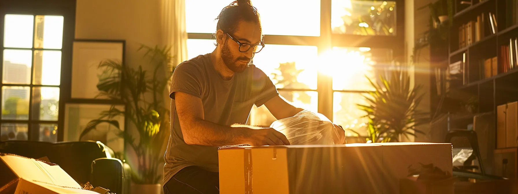 A Professional Mover Carefully Packing A Fragile Item Into A Cushioned Box During A Same-Day Move In Los Angeles.