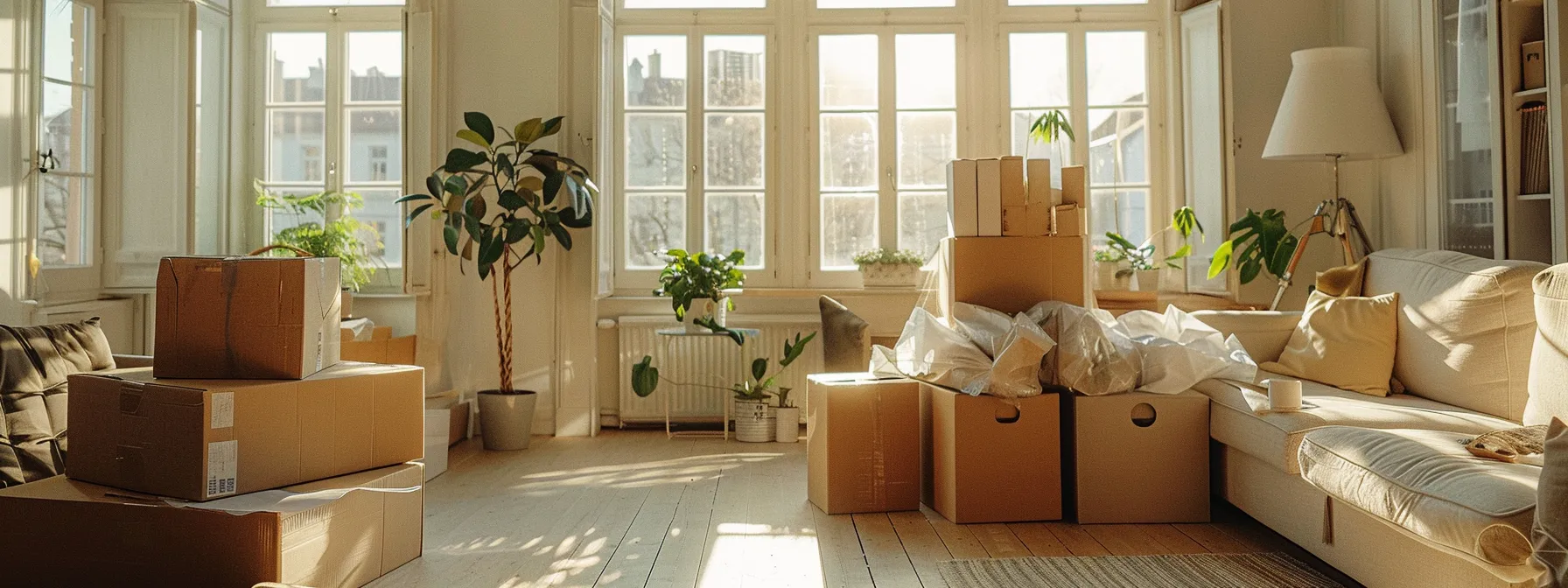 A Professional Moving Company Expertly Packing Delicate Items Using High-Quality Supplies In A Bright, Spacious Living Room.