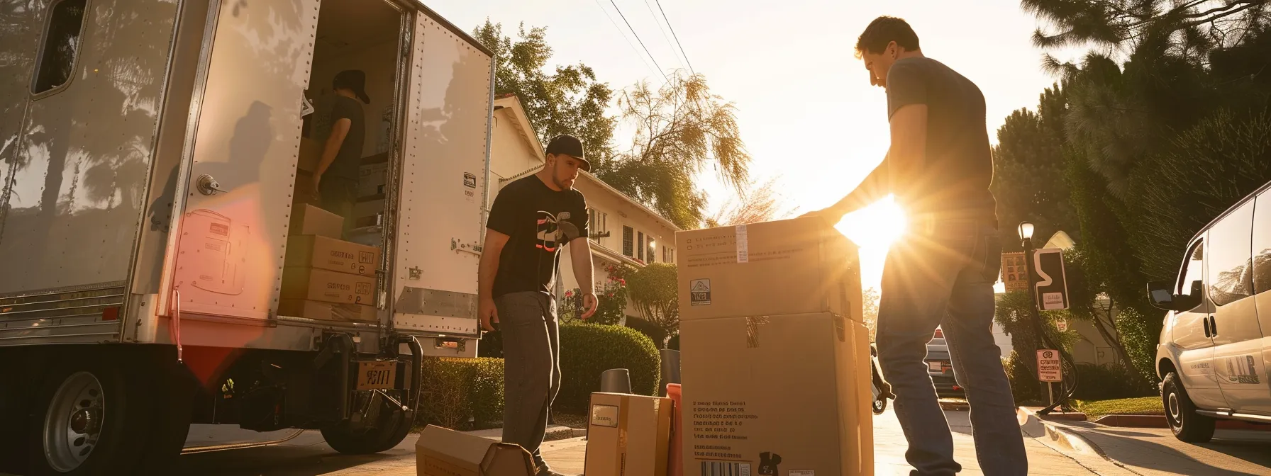 A Professional Moving Team In Los Angeles Carefully Inspecting Their Licensing And Insurance Credentials Before Packing Up For A Residential Move.