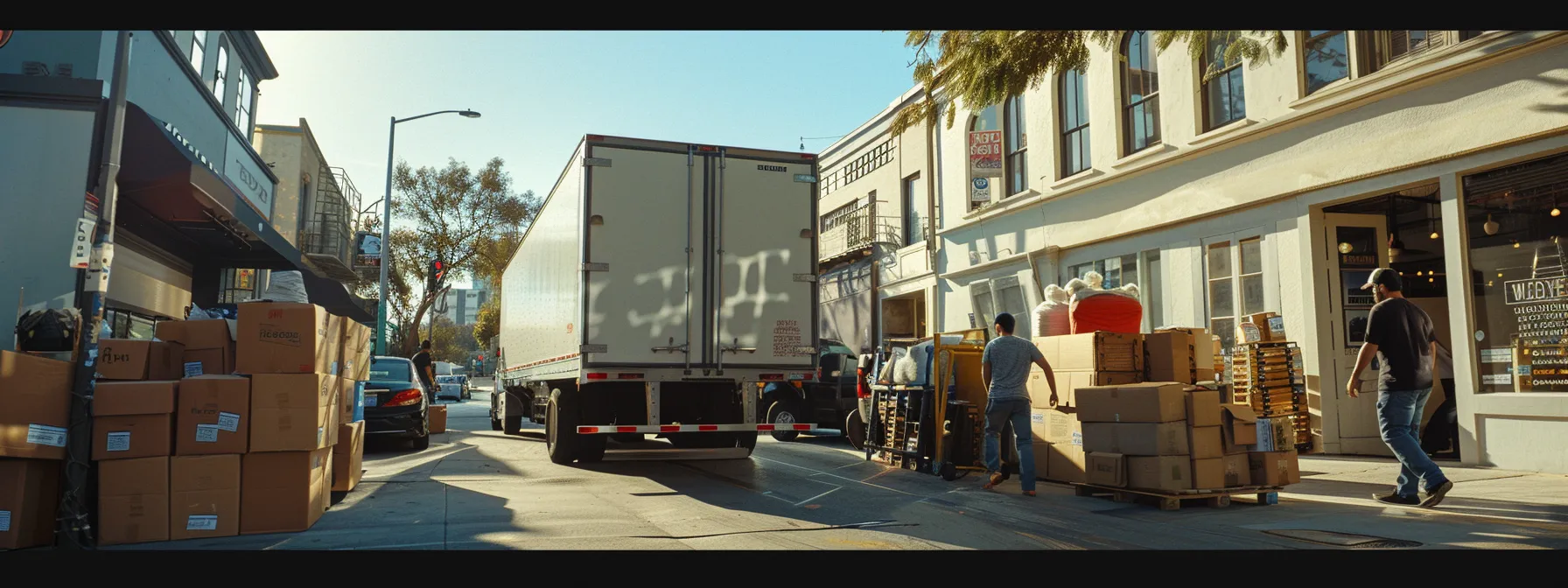 A Professional Moving Team Efficiently Packing And Loading Belongings Onto A Truck On The Same Day In Bustling Los Angeles.