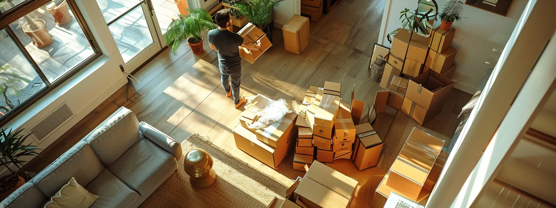 A Professional Packer Meticulously Organizing Boxes In A Spacious Los Angeles Apartment Before A Cross-Country Move.