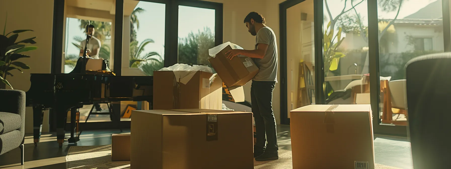 A Professional Packing Team Carefully Wrapping And Securing Delicate Items Like Pianos And Furniture For A Stress-Free And Efficient Move In Los Angeles.