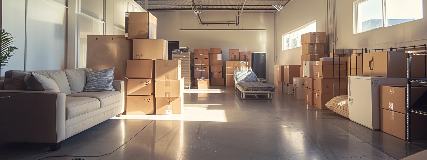 A Secure Storage Unit Filled With Boxes And Furniture, Offering Peace Of Mind For Residential And Office Movers During Their Move In Los Angeles.