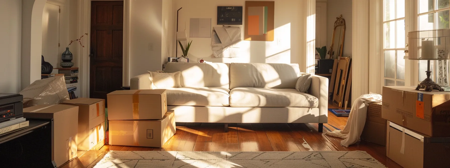 A Sleek, Modern Sofa Being Expertly Maneuvered Into A Bright, Spacious Room By Our Meticulous Team Of Movers In Los Angeles.