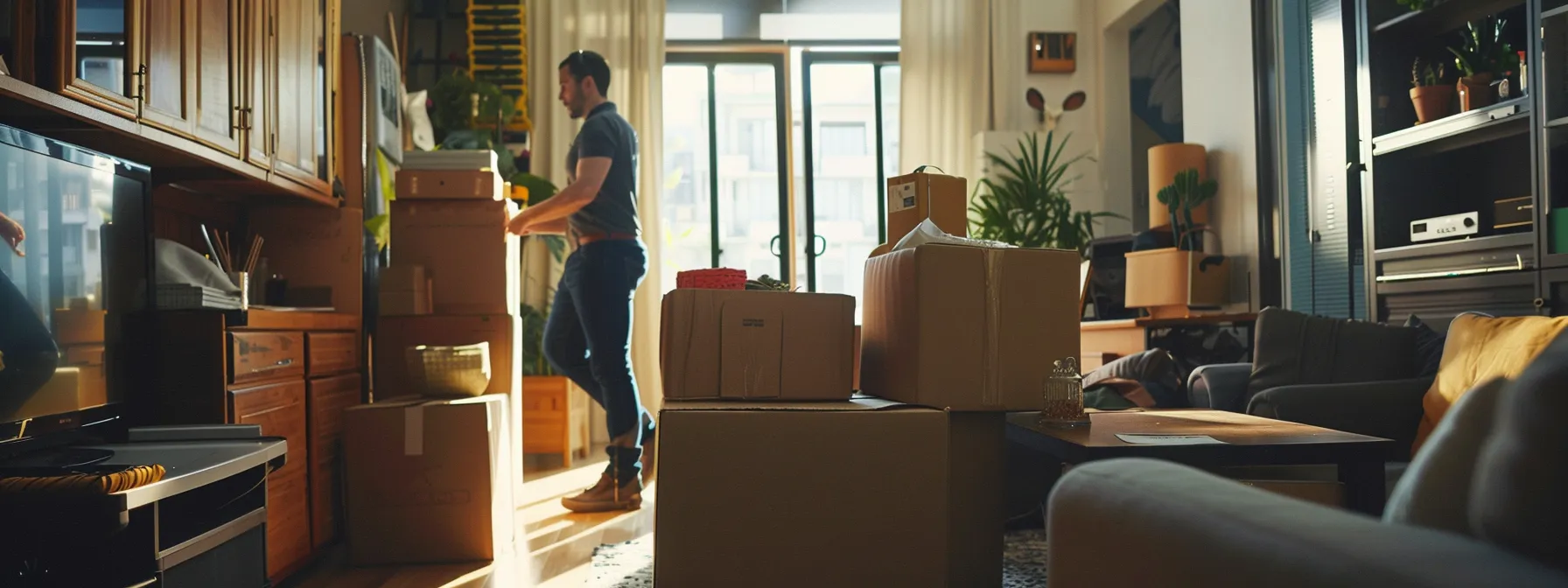 A Team Of Expert Furniture Movers Carefully Packing And Organizing Belongings In A Modern Los Angeles Apartment.