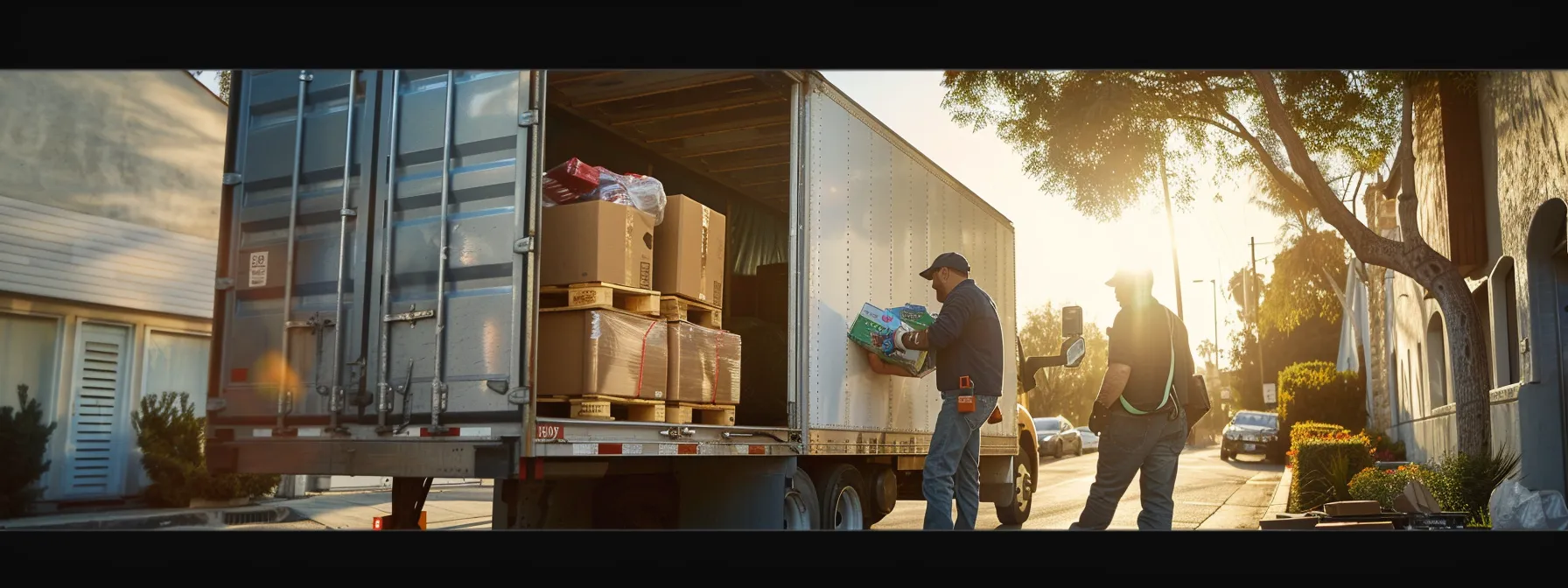 A Team Of Los Angeles Movers Packing Recyclable Materials Into A Moving Truck, Showcasing Their Commitment To Sustainable Moving Solutions.