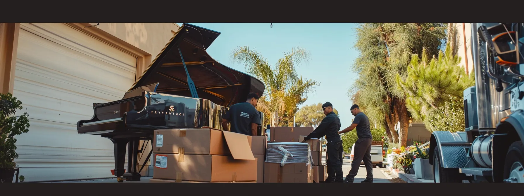 A Team Of Professional Movers Carefully Packing A Grand Piano Into A Moving Truck In Los Angeles, Ensuring A Stress-Free And Efficient Relocation Process.