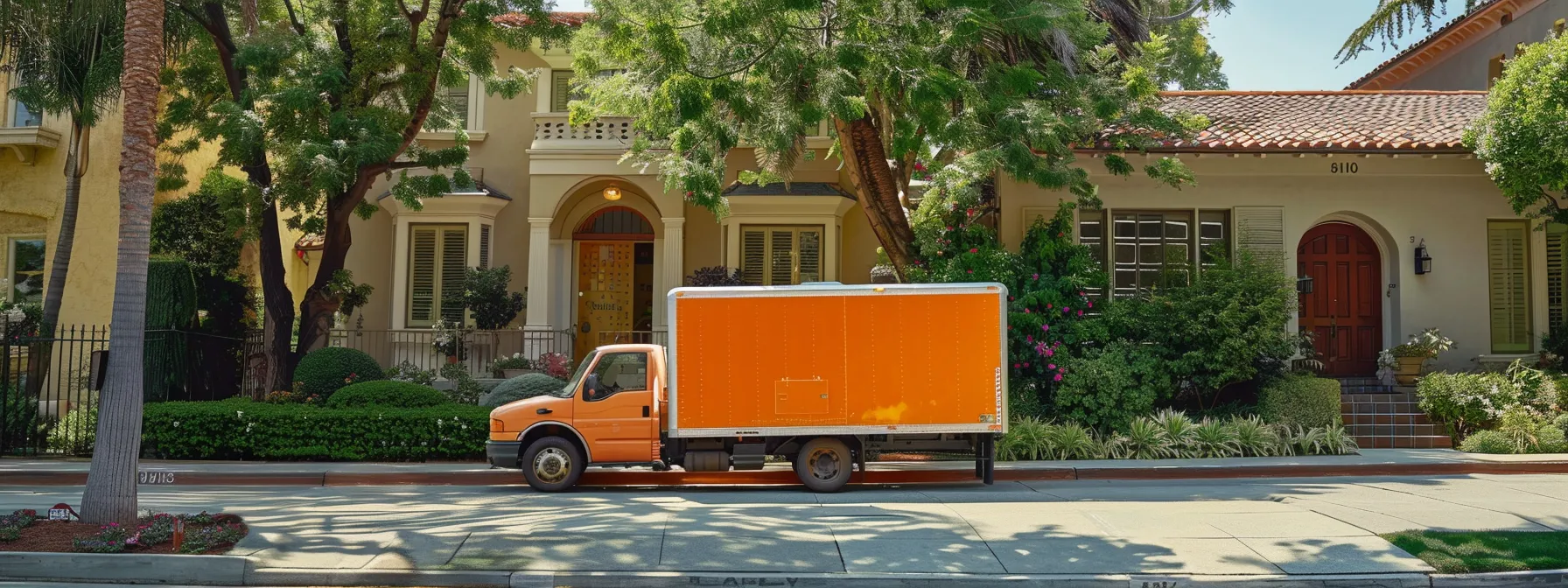 A Vibrant Moving Truck Parked In Front Of A Quaint Orange County Home, Ready To Transport Belongings For A Seamless Long-Distance Move.