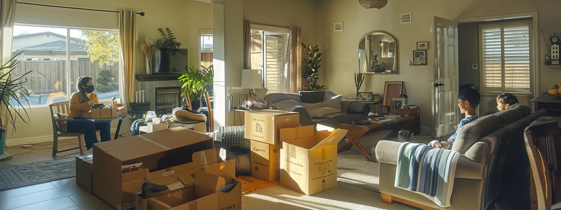 Capturing A Joyful Family Unpacking Boxes In Their New Irvine, Ca Home After A Successful Long-Distance Move With Orange County Movers.