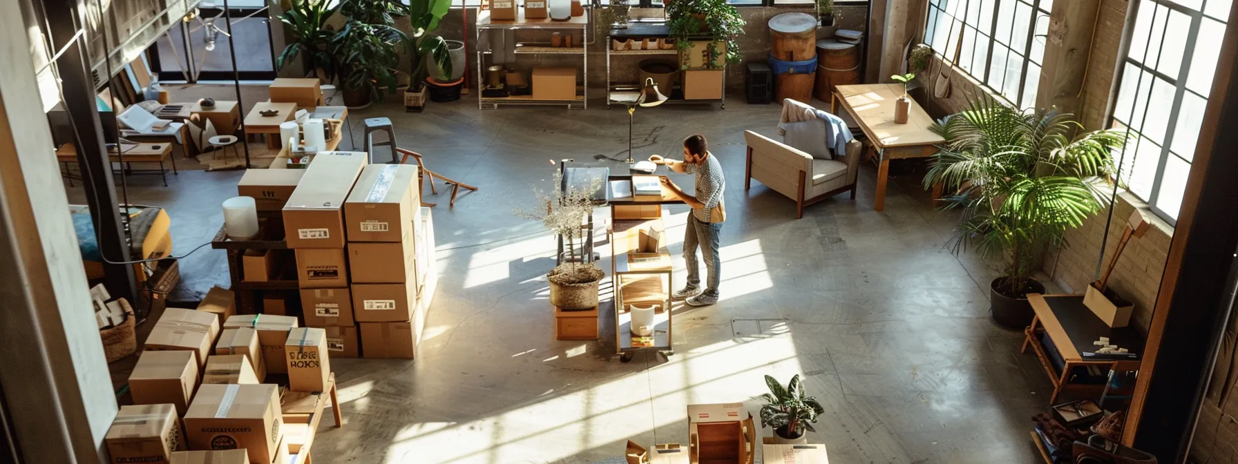 Eco-Friendly Movers In Los Angeles Carefully Packing Belongings In Reusable Materials, Showcasing Their Commitment To Sustainability During Relocations.