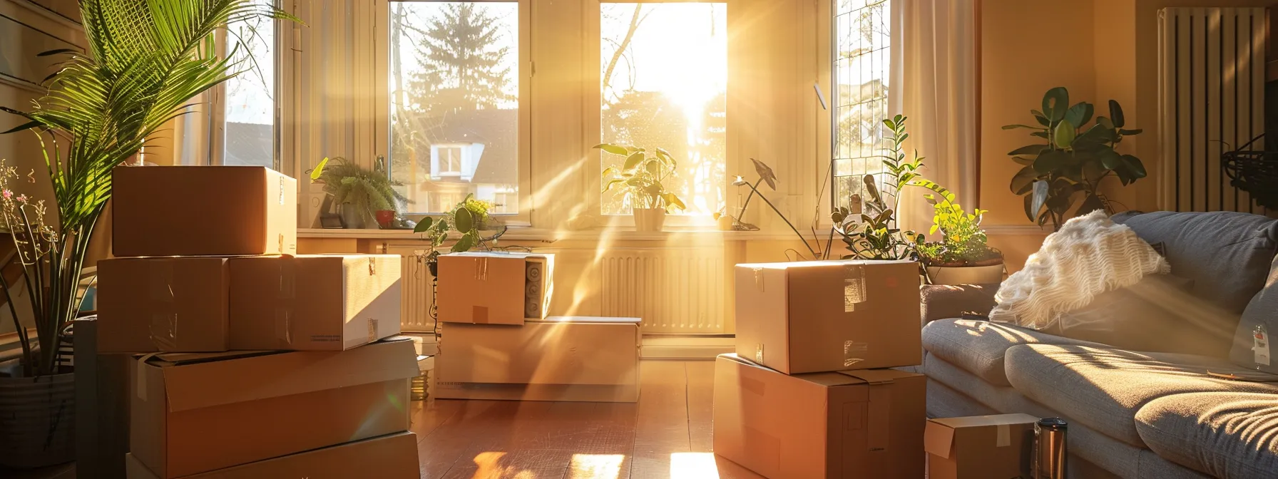 Efficiently Unpacking Priority Items In A Sunlit Room Of A New Home, With Boxes Neatly Stacked, A Warm Atmosphere, And A Sense Of Organization.