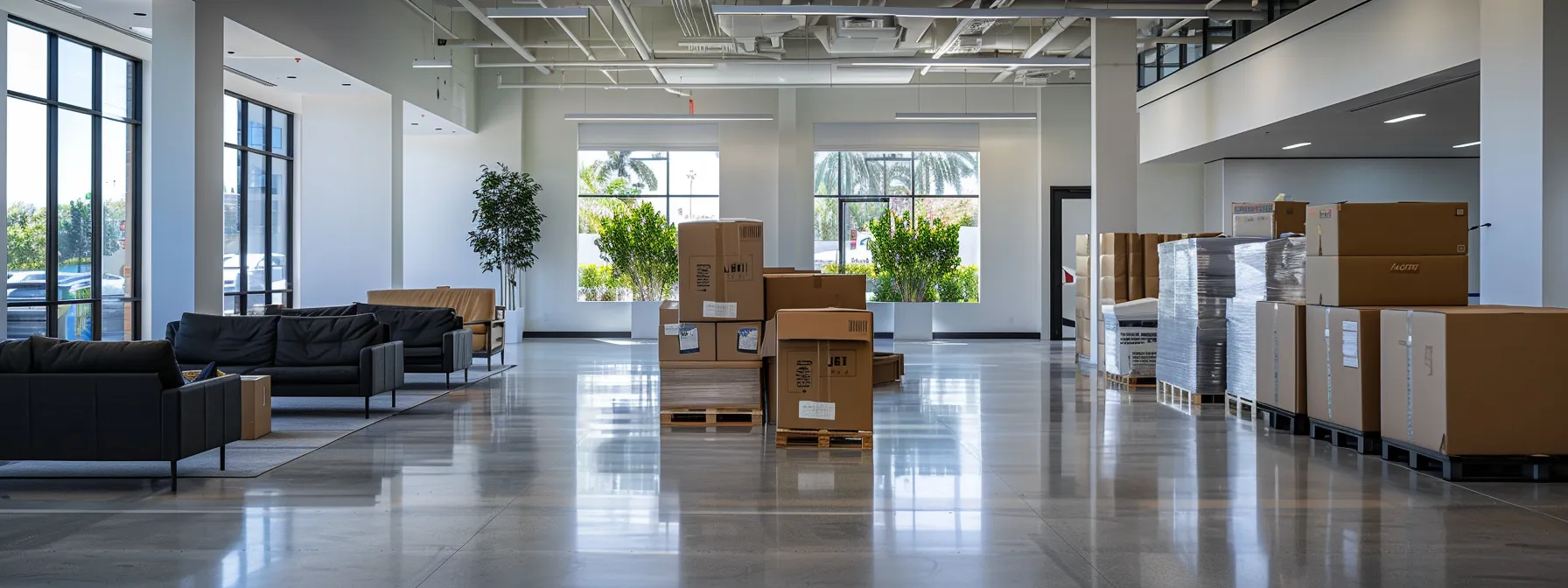 Expert Office Movers Efficiently Packing And Transporting Office Furniture And Supplies In A Sleek Corporate Office Setting In Los Angeles.