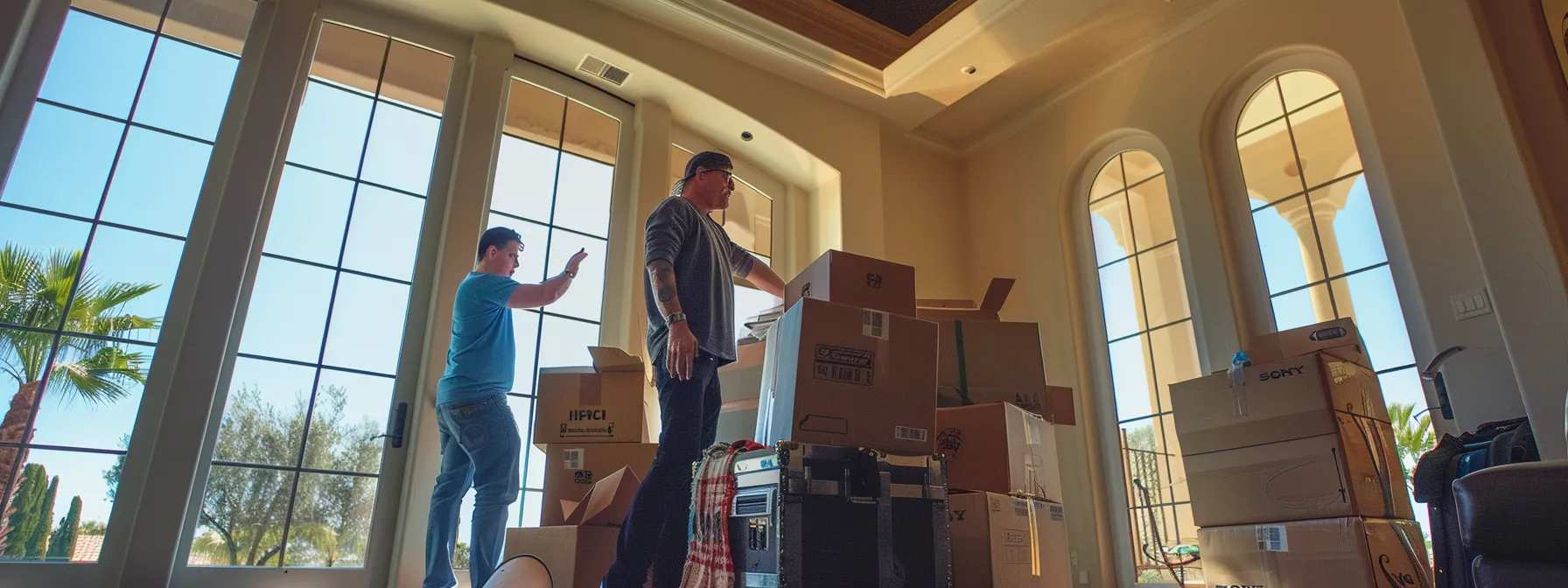 A Moving Team Carefully Handling Valuable Items During A Smooth Transition In Irvine, Ca (33.6846° N, 117.8265° W).