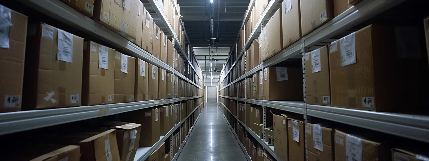 Neatly Stacked Labeled Boxes In A Climate-Controlled Storage Unit In Orange County, Enhancing Organization And Maximizing Space Efficiency.