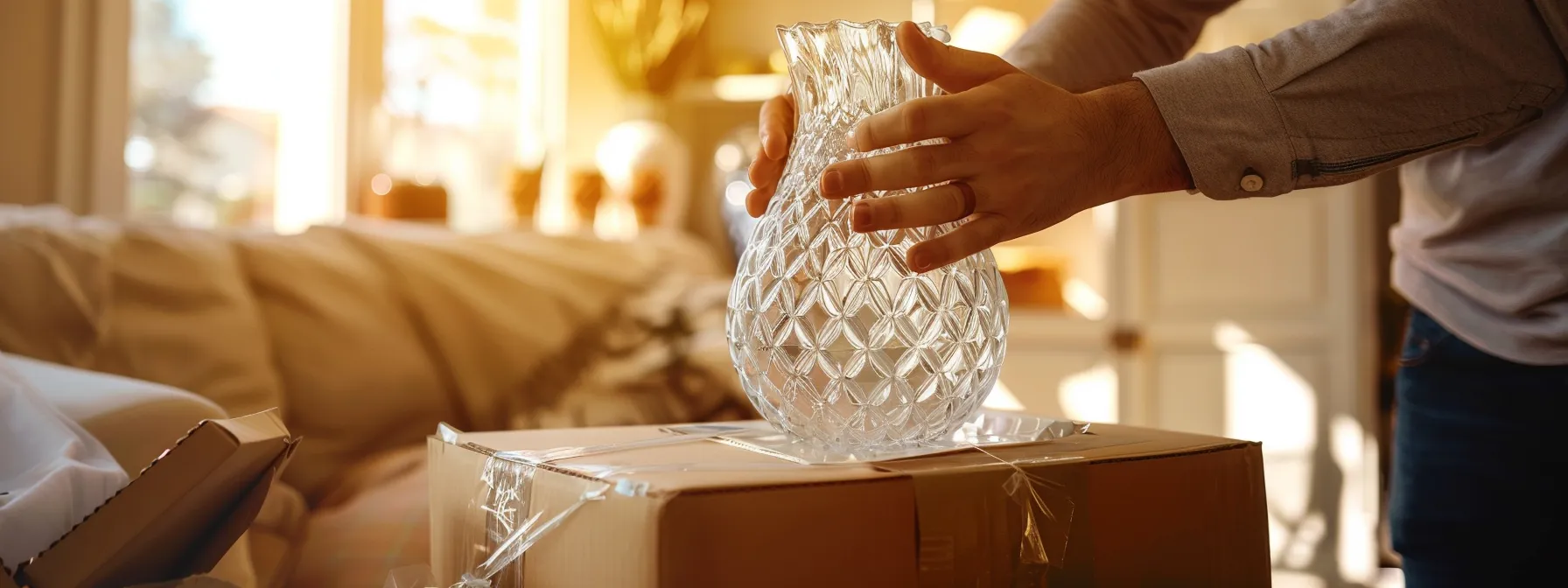 A Professional Mover Carefully Wrapping A Delicate Vase For Safe Transportation In Irvine, Ca (33.6846° N, 117.8265° W).