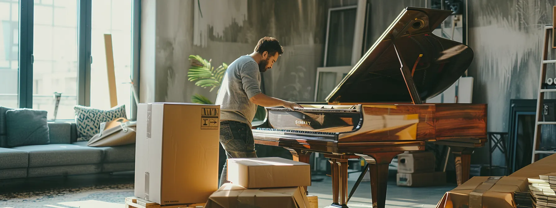 Professional Movers Carefully Wrapping And Securing A Grand Piano For A Safe Interstate Relocation.